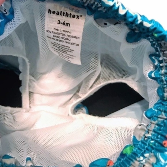 Healthtex Shark Fish Hawaiian Ocean Swimsuit Infant Boys 3 to 6 Mos Blue Lined - Picture 2 of 8